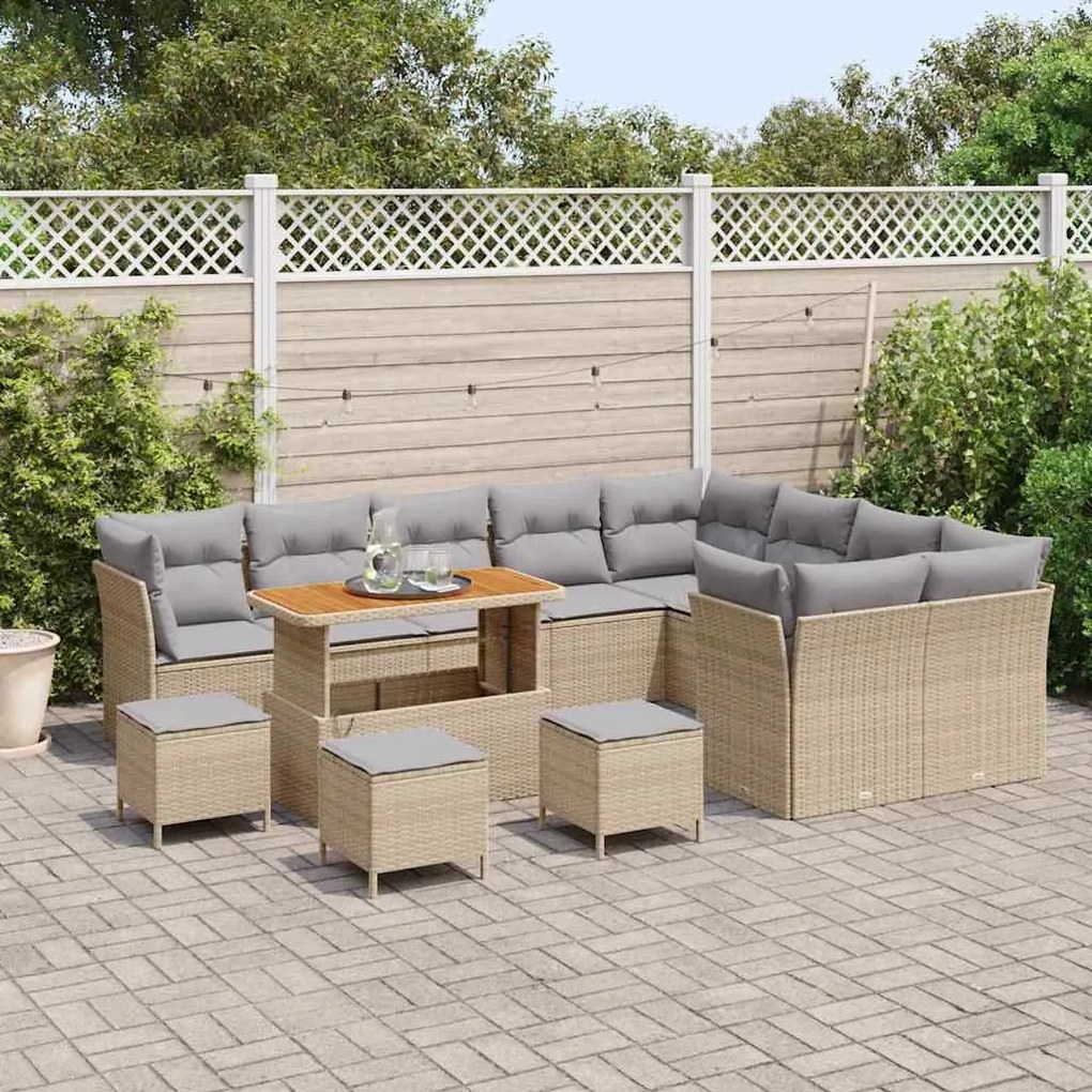 Conjunto de Sofás para Jardim vidaXL com Almofadas Bege Vime Poliéster
