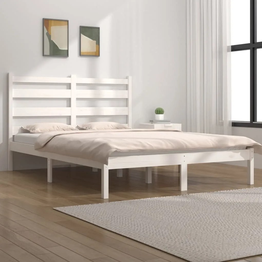 Estrutura de cama 200x200 cm pinho maciço branco