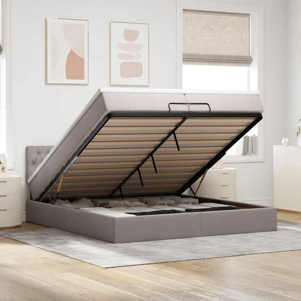 vidaXL Estrutura de cama otomana com colchão cinza 200x200 cm tecido