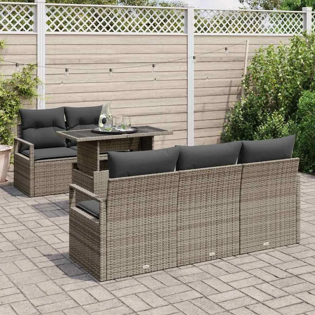 Conjunto de Sofá para Jardim vidaXL 6 Peças com Almofadas Rattan Polip
