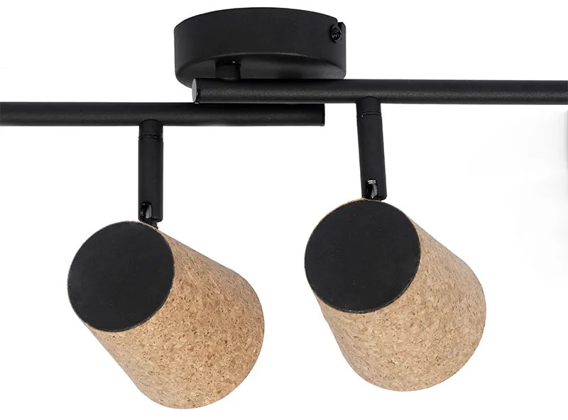 Candeeiro de teto com focos ajustáveis preto com abajur em cortiça 4 luzes - Corky Rústico