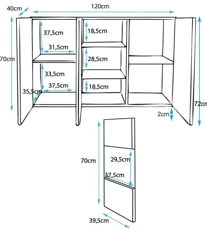 Aparador Clash de 120cm com Luzes LED - Preto Brilhante - Design Moder