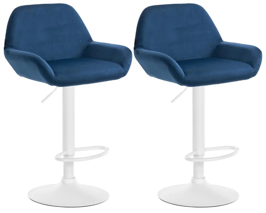 Conjunto de 2 bancos altos em veludo com estrutura branca 89-109 x 51 x 52 cm azul
