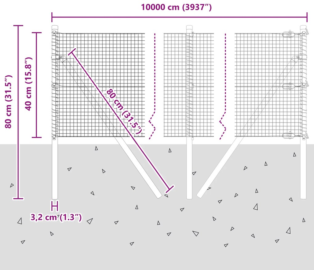 Cerca de Arame Soldado com 13 Postes Verde 0.4x100 m Aço