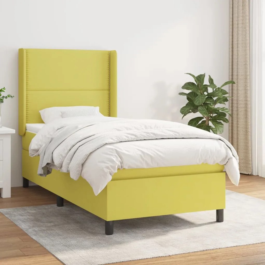 vidaXL Cama com molas/colchão 100x200 cm tecido verde