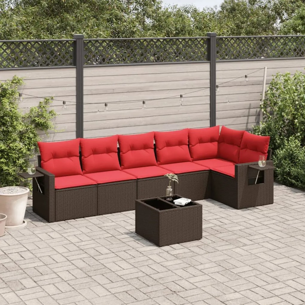 vidaXL 7 pcs conjunto de sofás jardim c/ almofadões vime PE castanho