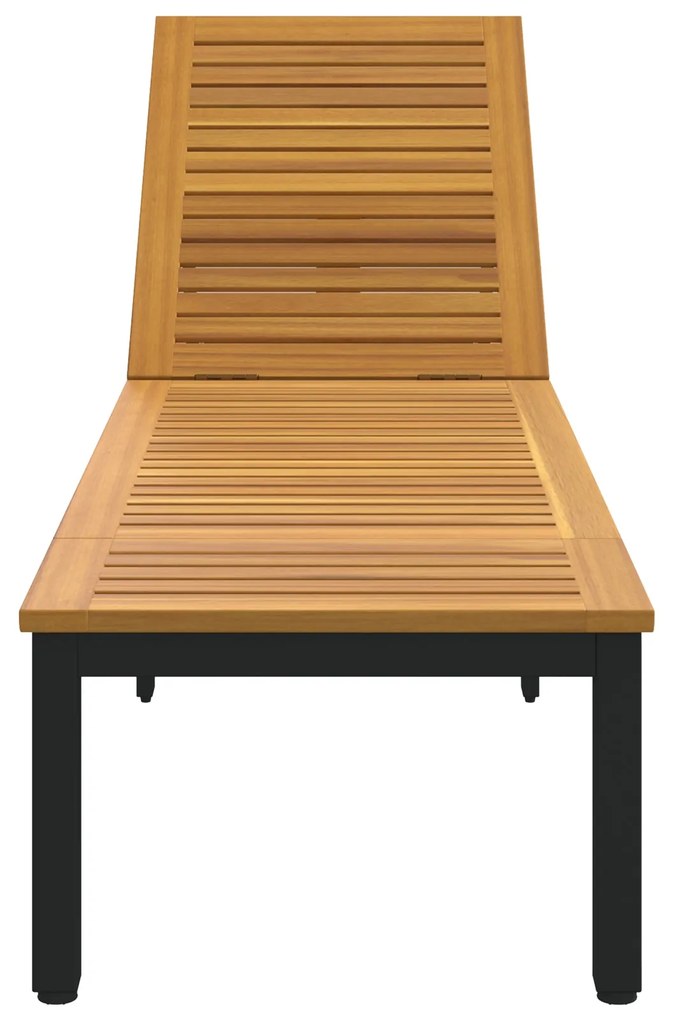 Espreguiçadeira Preta 200x55x35 cm Madeira Acácia Maciça