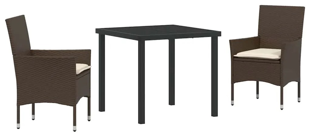Conjunto de Jantar para Jardim 3 pcs Castanho 2 Lugares Aço
