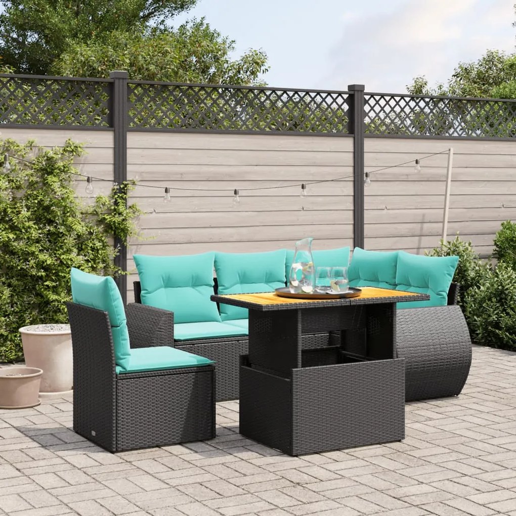 vidaXL 6 pcs conjunto de sofás p/ jardim c/ almofadões vime PE preto