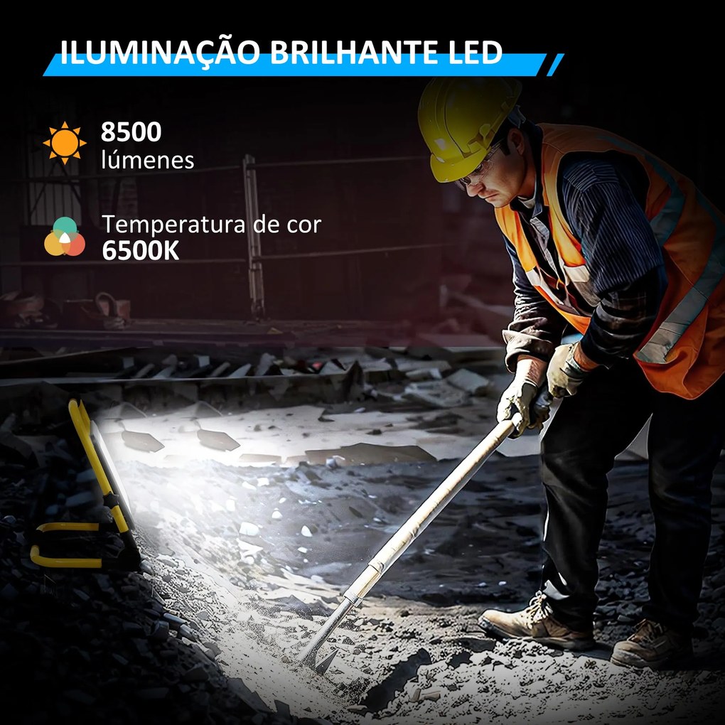 Projetor LED Recarregável com Cabeças e Suporte Ajustáveis 100W 8500 L