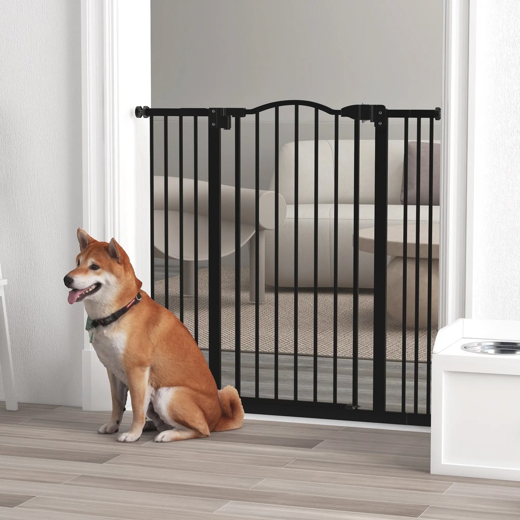 Barreira de Segurança para Cães com Largura Ajustável 74-100 cm e Extensões para Escadas e Portas Preto