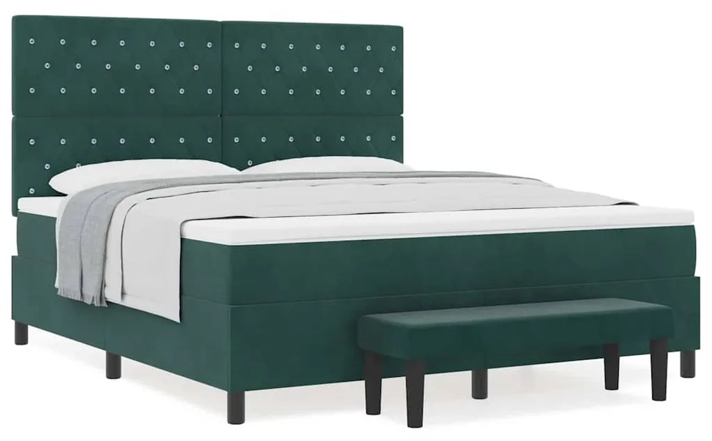 Cama Box Spring com Colchão e Banco Verde Escuro 180x200 cm Veludo