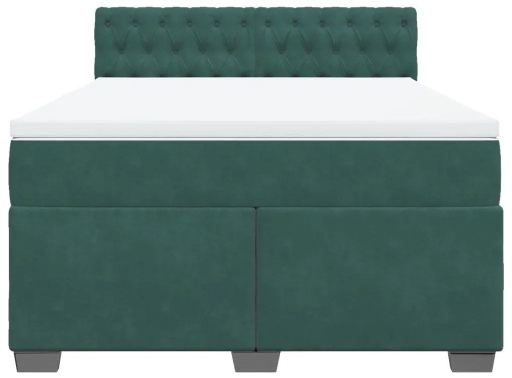 Cama com molas/colchão 160x200 cm veludo verde-escuro