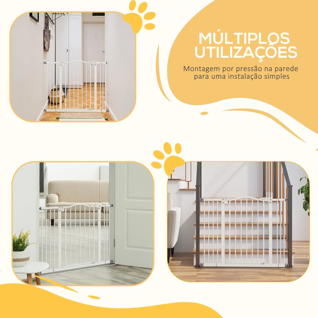 Barreira de Segurança para Cães com Largura Ajustável 74-100 cm e Extensões para Escadas e Portas Branco