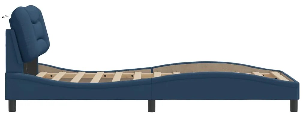 Estrutura de cama com LED sem colchão 90x200 cm tecido azul
