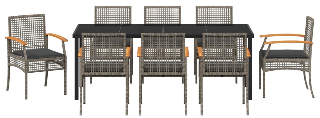 Conjunto de Jantar de Jardim 9 Peças com Almofadas Cinza Poli Rattan