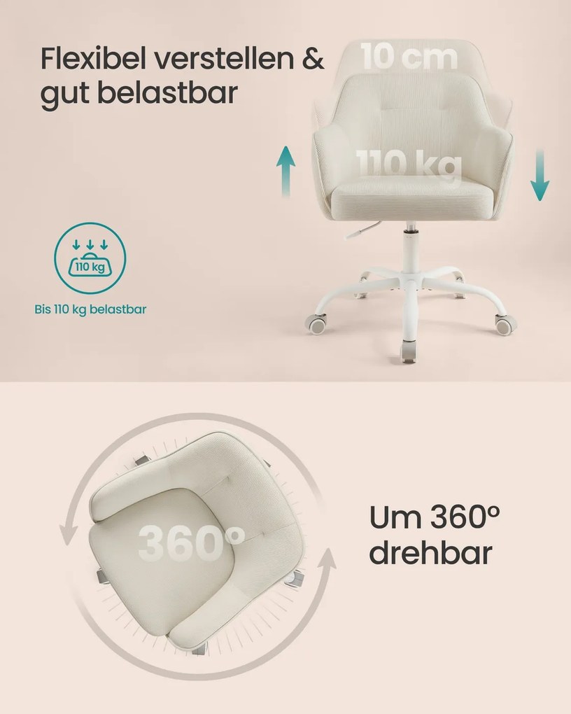 Cadeira de escritório para trabalhar em casa, com altura ajustável, em tecido respirável, bege areia
