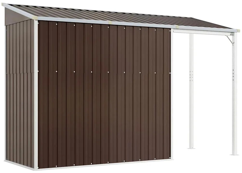 Abrigo de jardim com alpendre 277x107x181 cm aço castanho