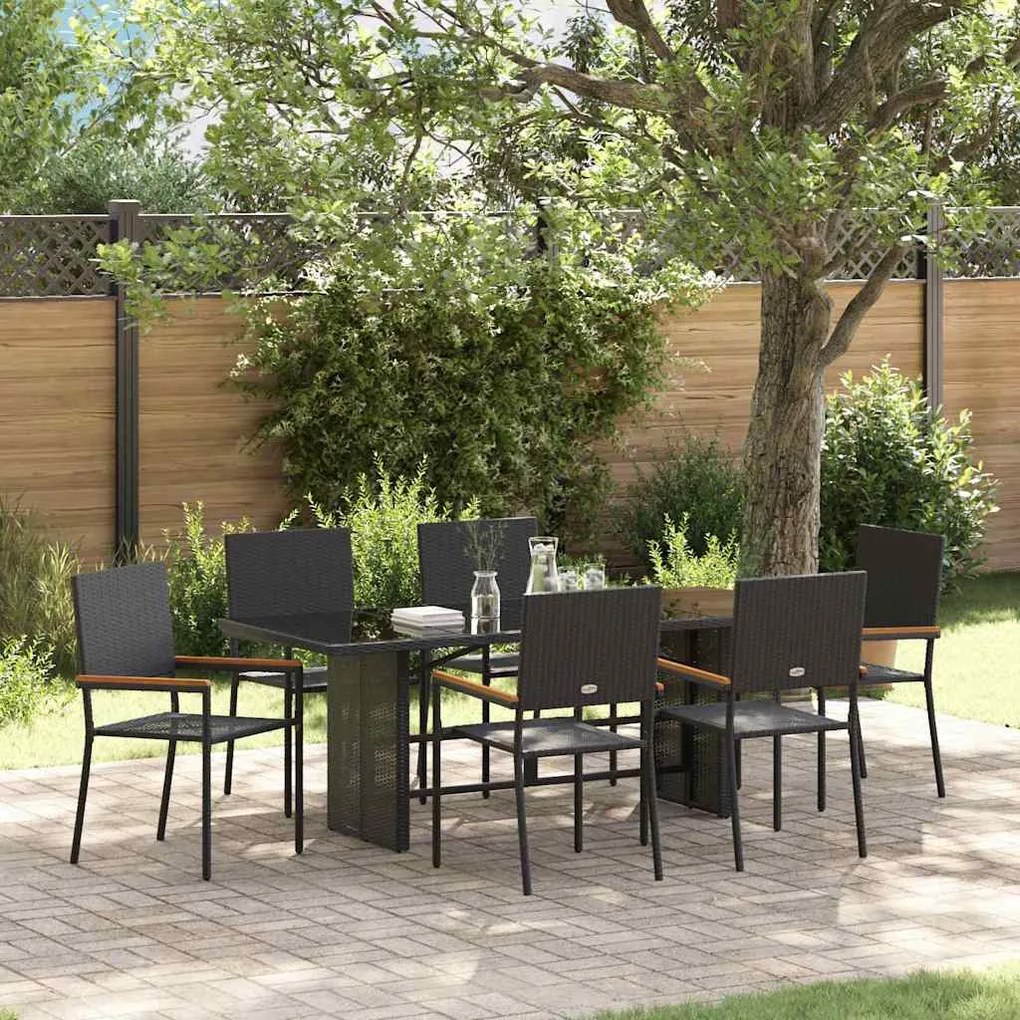 vidaXL Conjunto de Jantar de Jardim 7 Peças Preto em Rattan Sintético