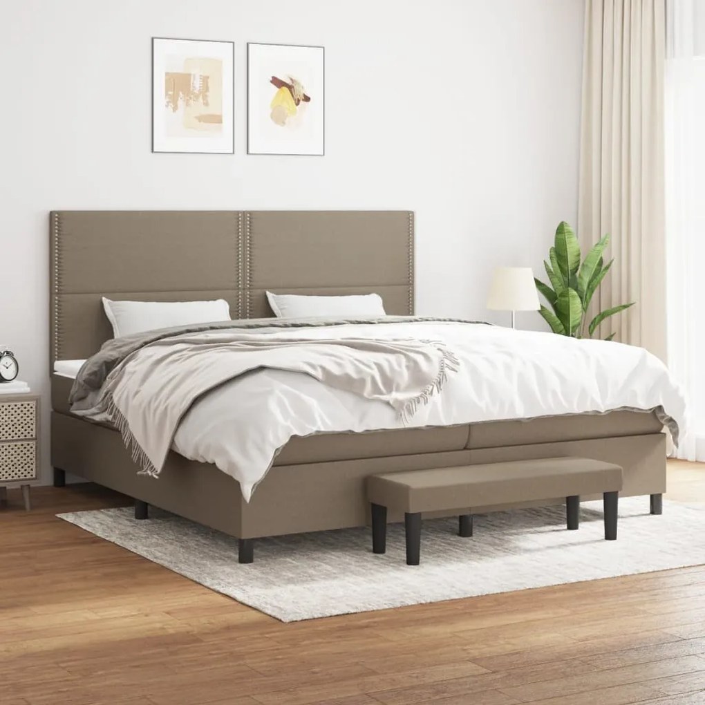 vidaXL Cama com molas/colchão 200x200 cm tecido castanho-acinzentado
