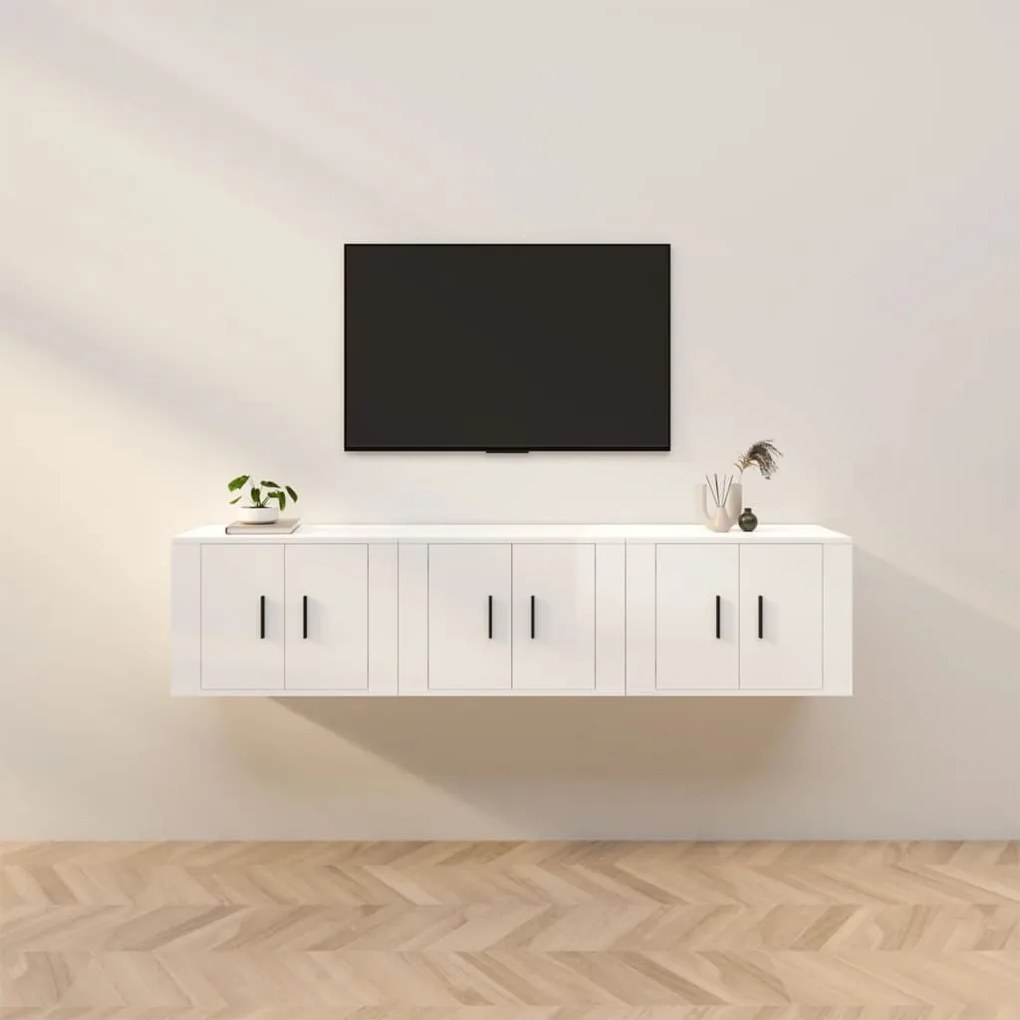 Móveis de TV de parede 3 pcs 57x34,5x40 cm branco brilhante