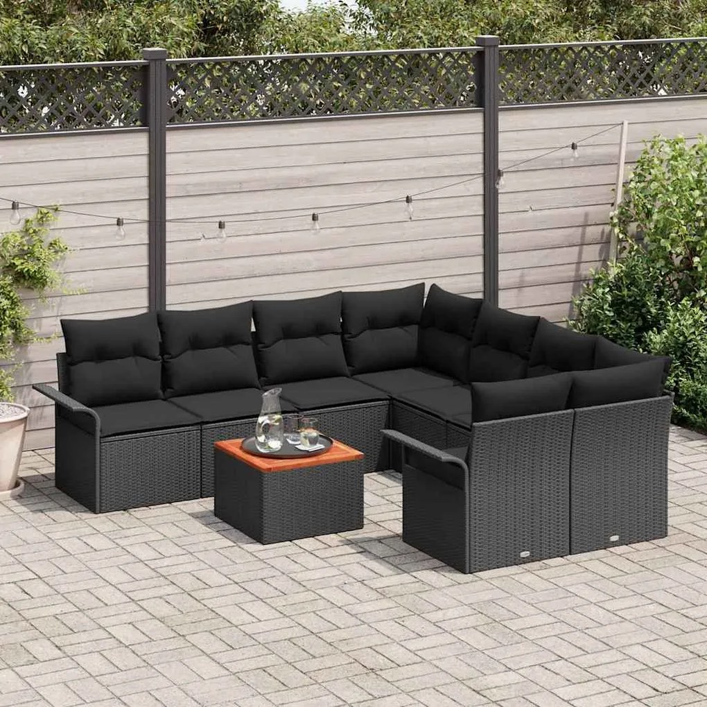 Conjunto de Sofás de Jardim vidaXL com Almofadas Preto Vime Poliéster