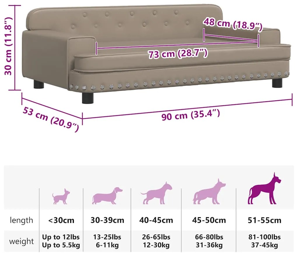 Cama para cães 90x53x30 cm couro artificial cappuccino
