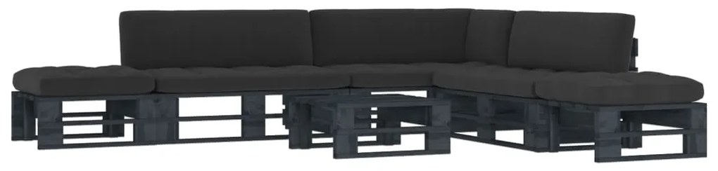 vidaXL 6 pcs conj. lounge paletes c/ almofadões pinho impregnado preto