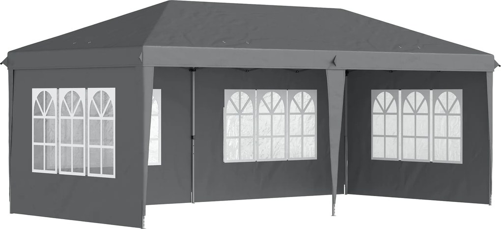 Outsunny Tenda Dobrável 6x3 m Tenda de Jardim para Festas e Eventos com 4 Paredes Laterais Amovíveis 4 Janelas e Bolsa de Transporte Cinzento | AOSOM Portugal