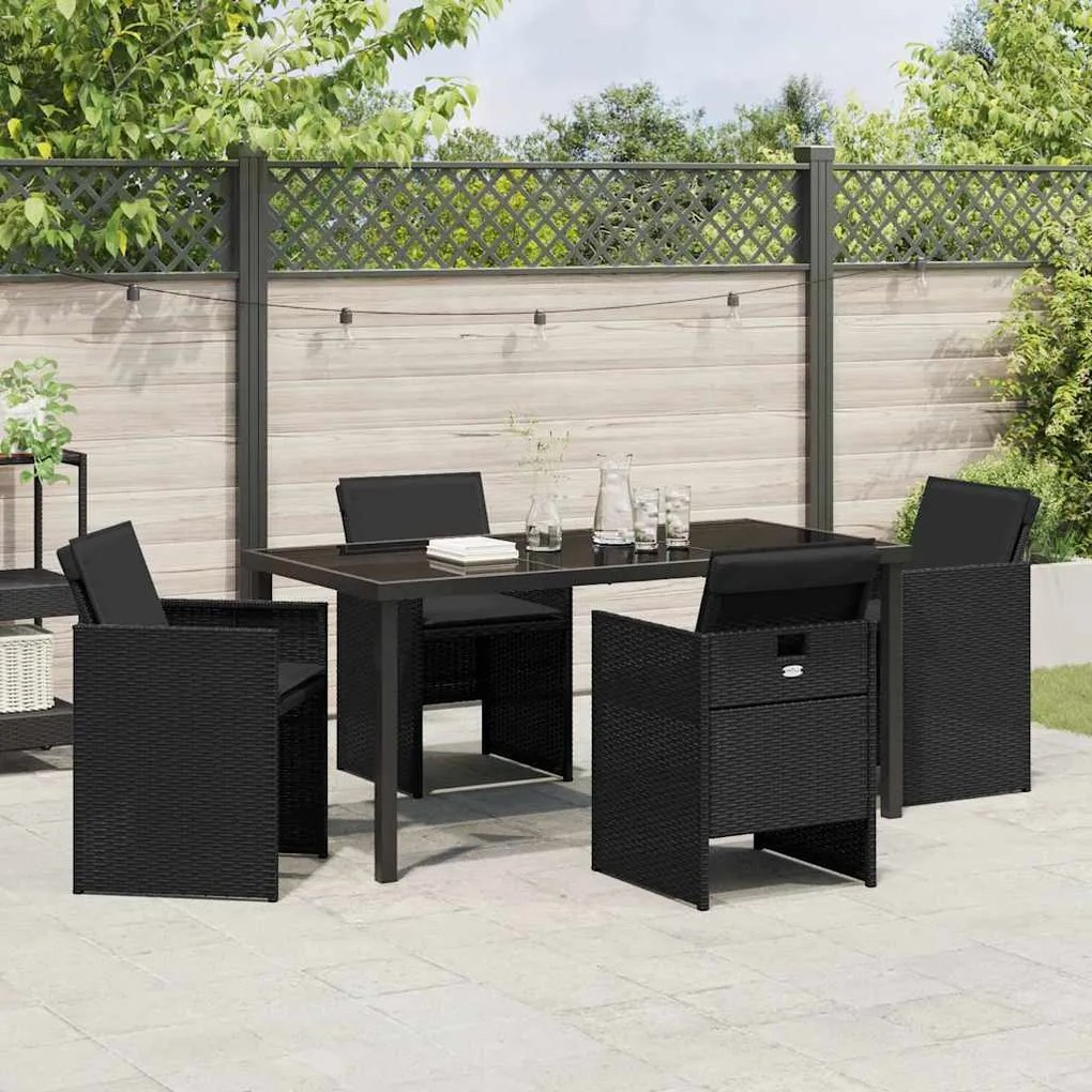 Conjunto de Jantar para Jardim 5 Peças com Almofadas Pretas em Polirat