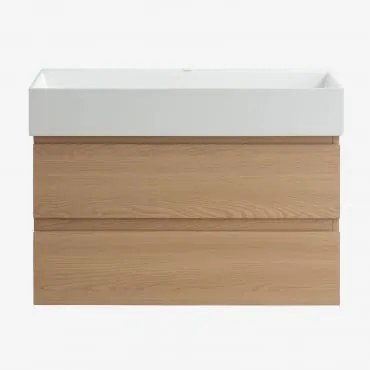 Conjunto De Móvel De Casa De Banho Em Madeira E Chapa De Freixo Com Lavatório Integrado Ona Madeira Natural & Sem Espelho & Sem - Sklum