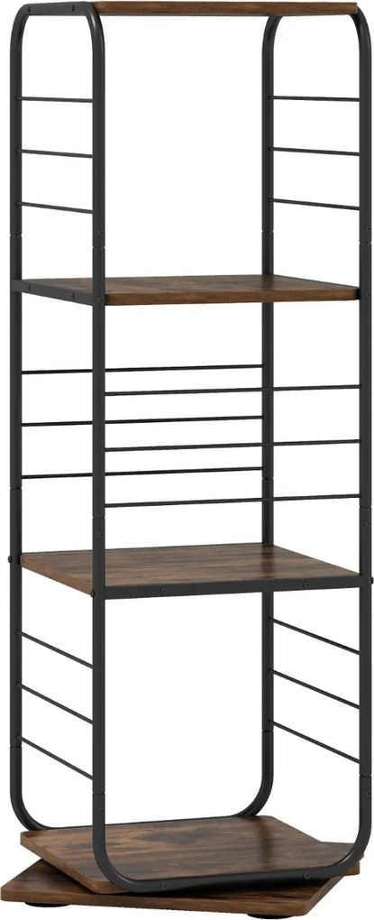 Estante giratória de 4 níveis Torre 360° com estrutura metálica 40 x 40 x 115 cm economiza espaço de canto para escritório, casa, sala, Preto+Castanho