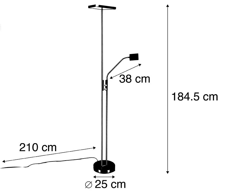 Candeeiro de pé moderno preto com LED e dimmer com luz de leitura - Jazzy Moderno