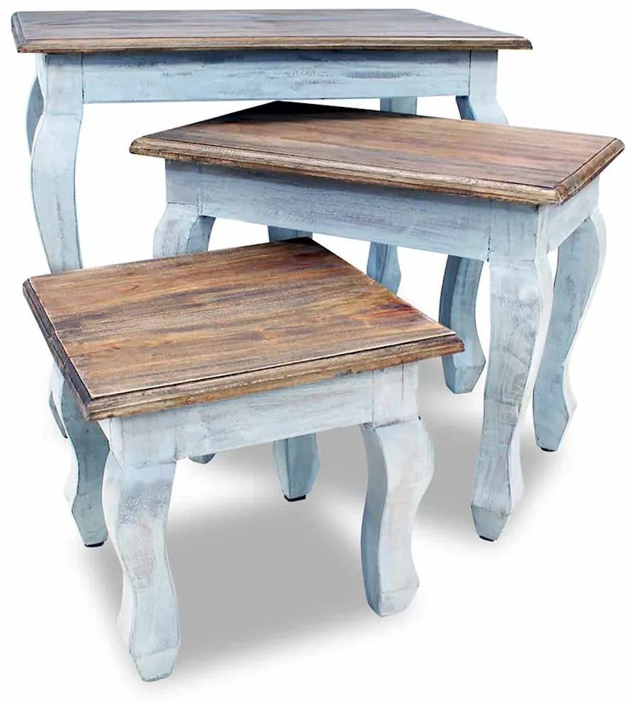 Conjunto de mesas de encastrar 3 pcs madeira de mogno maciça