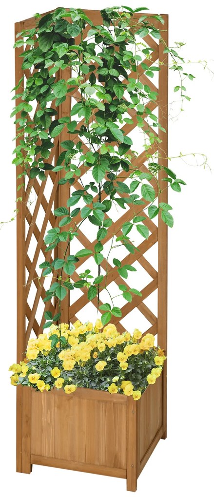 Floreira com Treliça de Madeira Caixa de Plantio com Suporte para Plantas Trepadeiras Cultivos de Plantas Flores Decoração 40x40x145cm Madeira