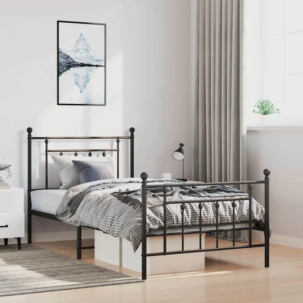 vidaXL Estrutura de cama com cabeceira e pés 100x190 cm metal preto