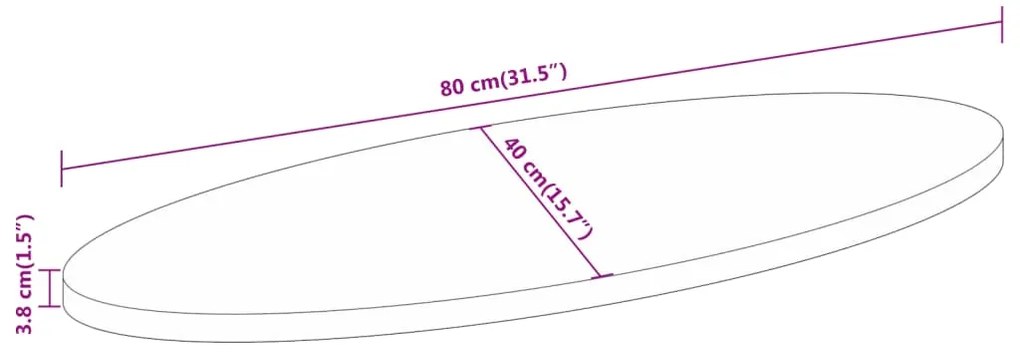 Tampo de mesa oval 80x40x3,8 cm madeira de mangueira maciça