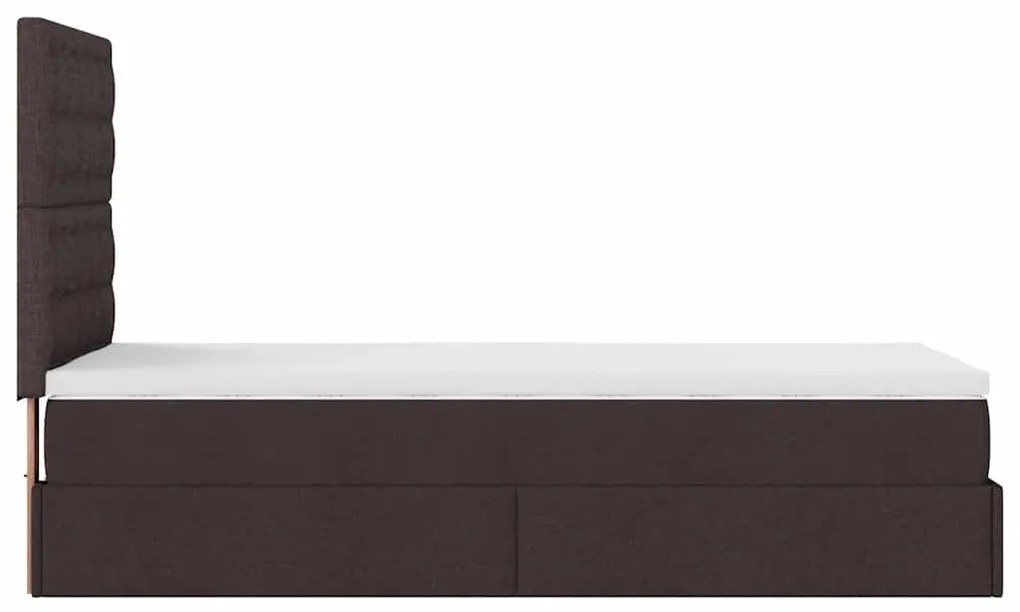 Cama otomana com colchão & LEDs 90x200cm tecido castanho escuro