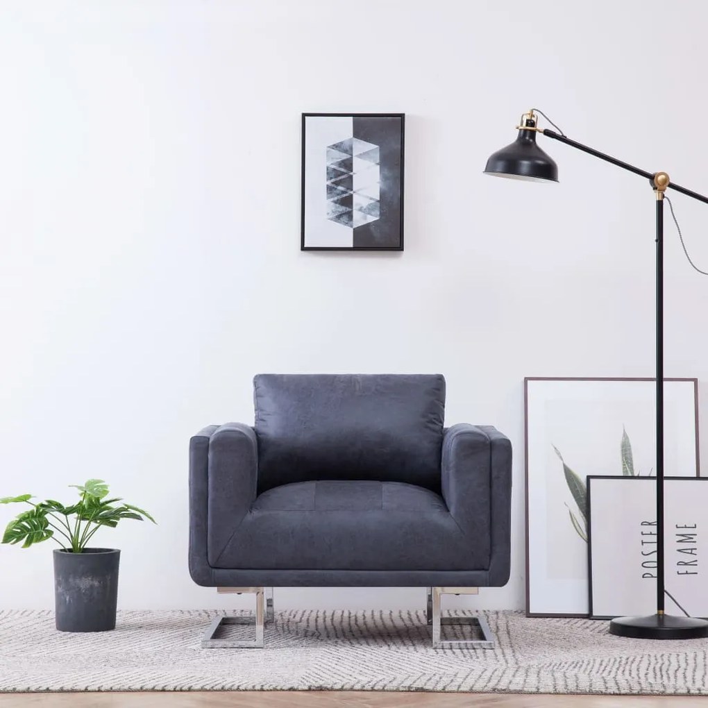 282154 vidaXL Poltrona em forma de cubo camurça artificial cinzento