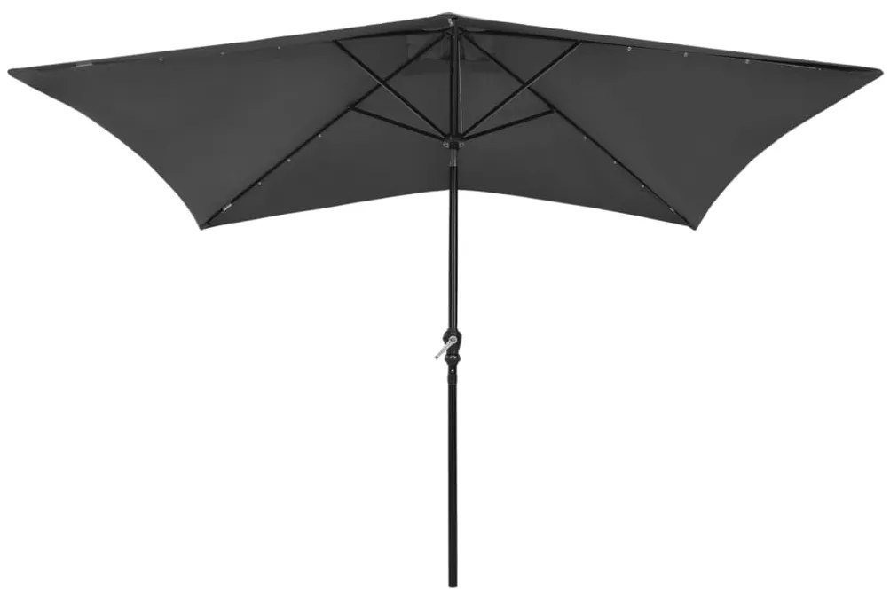 Guarda-sol de jardim c/ luzes LED/poste de aço 2x3 m antracite