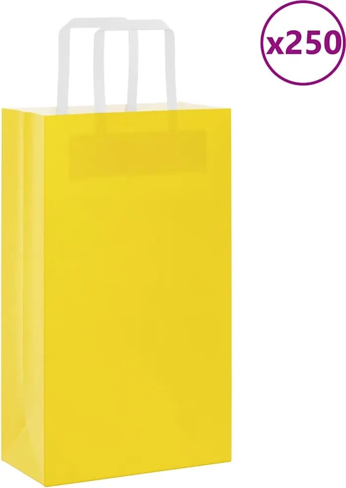 vidaXL Sacos de papel 250 unid com alças amarelo 21x11x36 cm