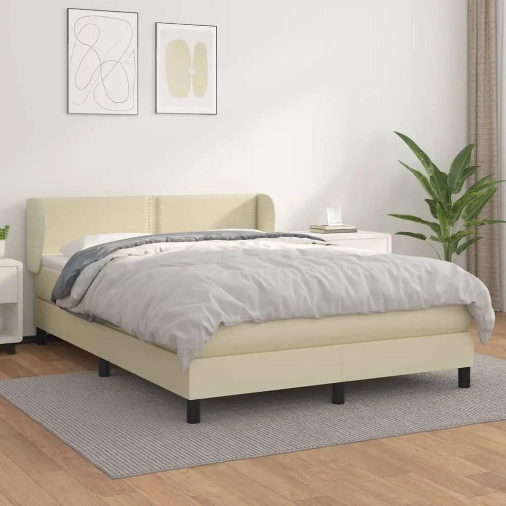 vidaXL Cama com molas/colchão 140x200 cm couro artificial cor creme