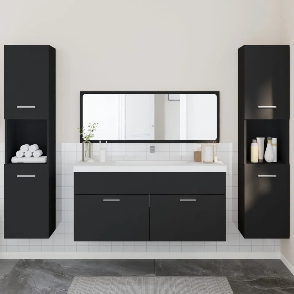vidaXL 4 pcs conjunto móveis casa de banho derivados de madeira preto