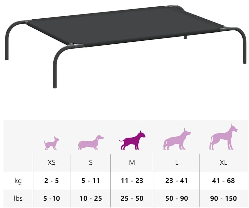Cama para cães elevada 110x65x20 cm tecido oxford e aço preto