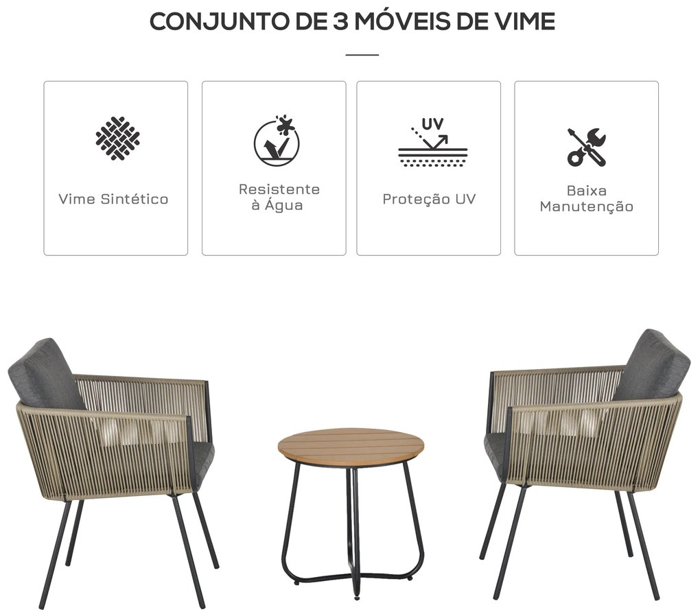 Conjunto de Móveis de Vime Conjunto de Móveis para Jardim 3 Peças Mesa