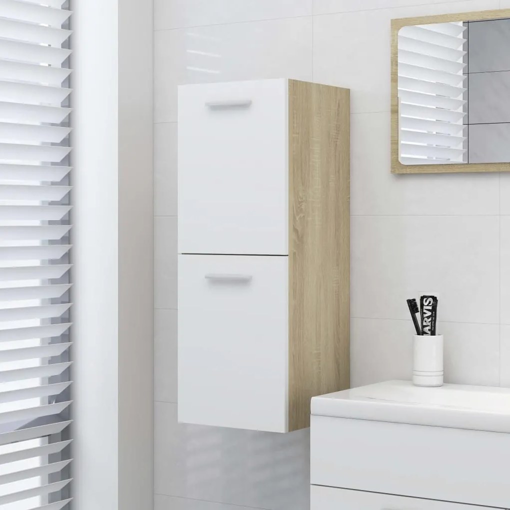 Armário casa de banho 30x30x80 cm cor branco e carvalho sonoma