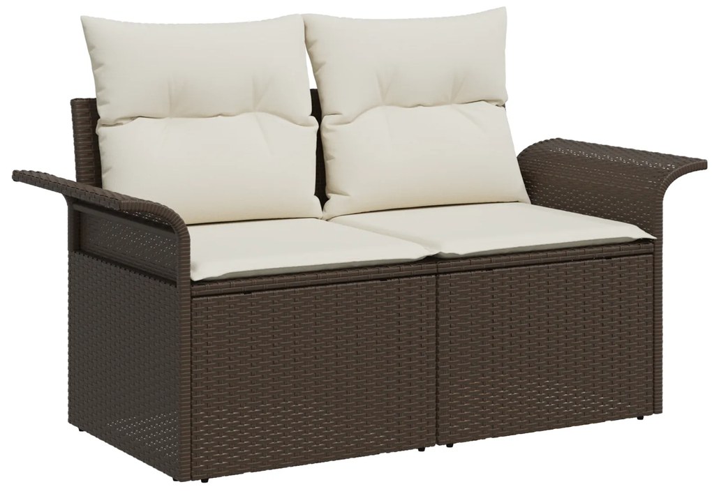 Conjunto de Sofá de Jardim vidaXL com Almofadas Castanho Rattan Poliés