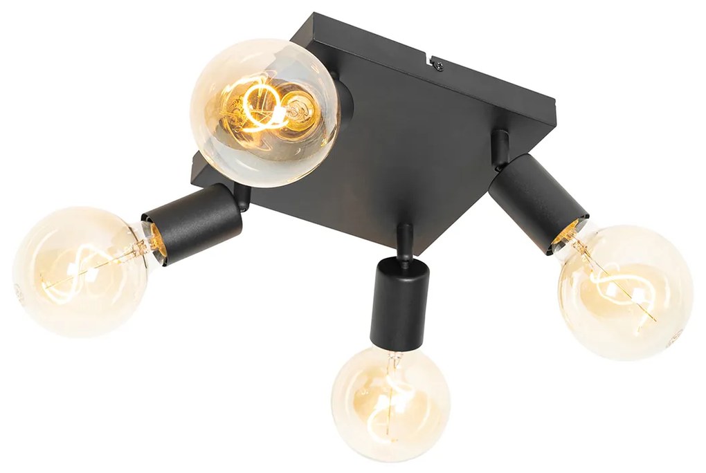 Candeeiro de teto moderno quadrado preto 4 luzes - Facil Moderno