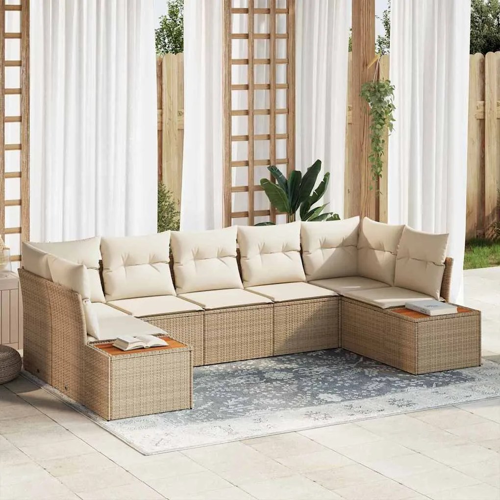 vidaXL Conjunto de Sofá de Jardim 7 pcs Bege e Creme Polirattan