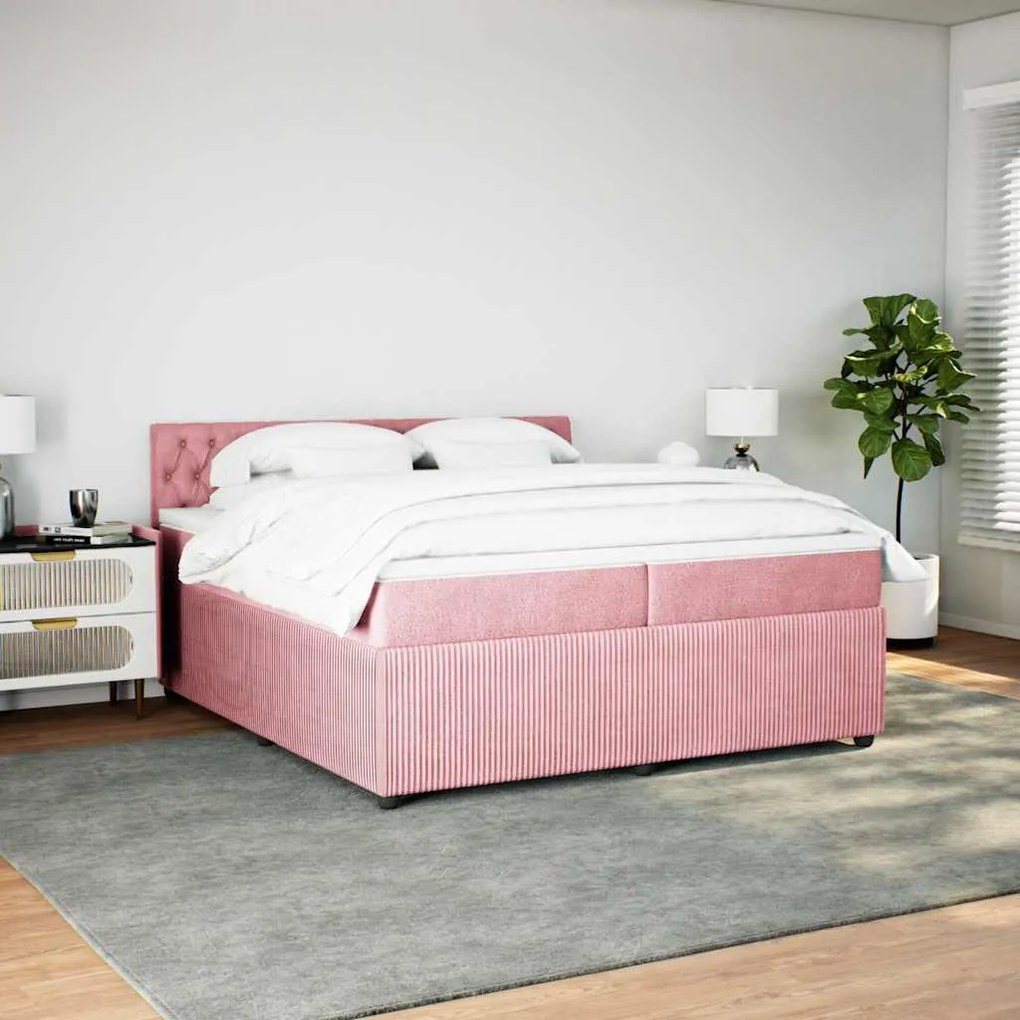 Cama com molas/colchão 200x200 cm veludo rosa
